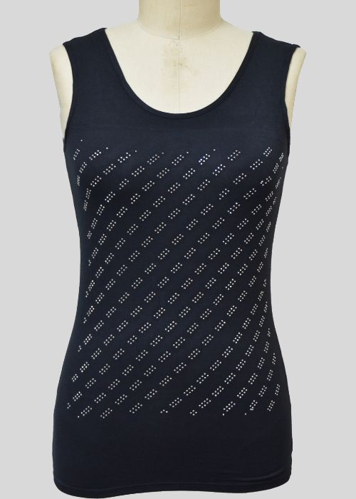 Black sleeveless knit top