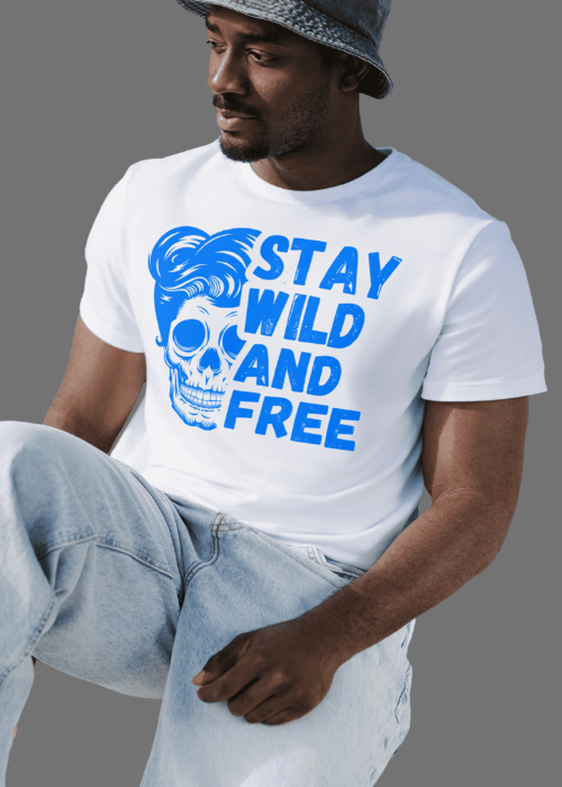 Graphic Tee With "Stay Wild And Free Skull" Print