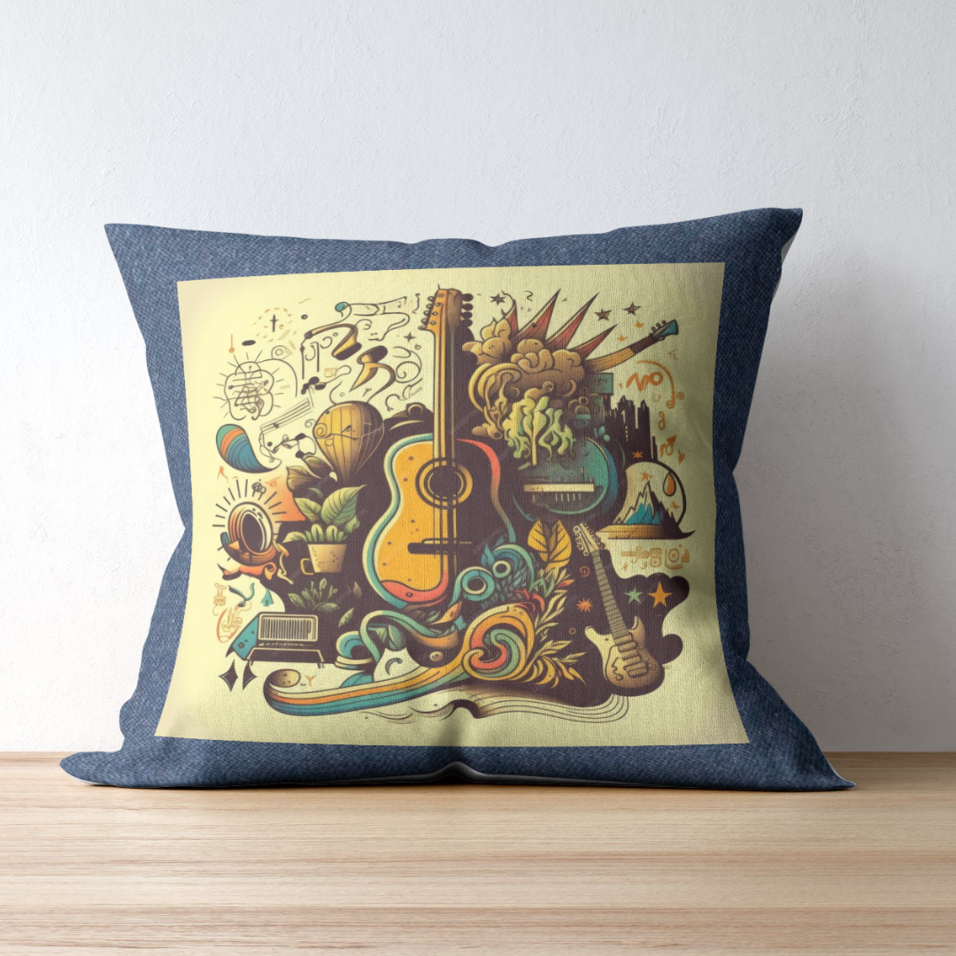 Musical Note inspired Denim Cushion Cover