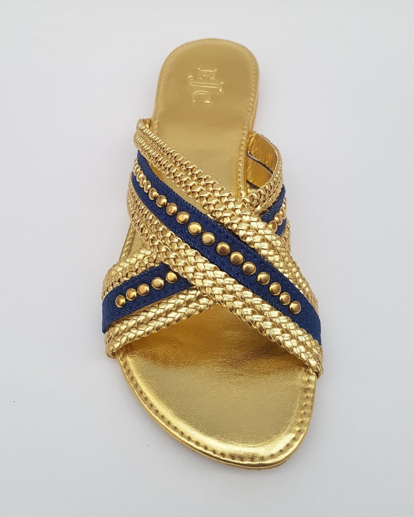 Denim Sandals with golden braid and studs