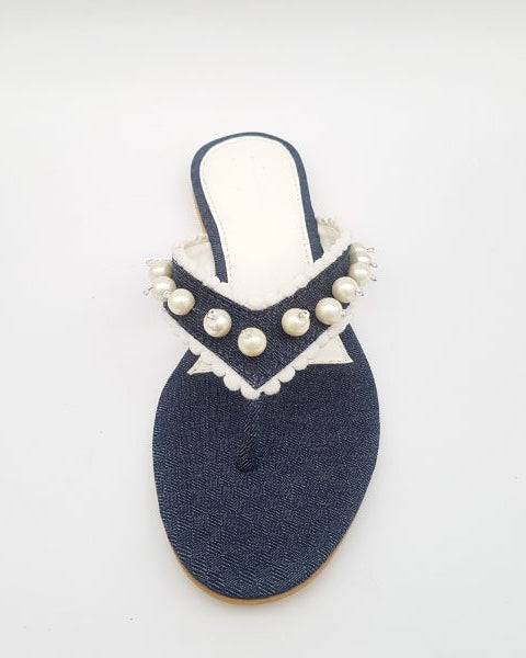 Denim Flip flop with Lace & Pearls embellishment