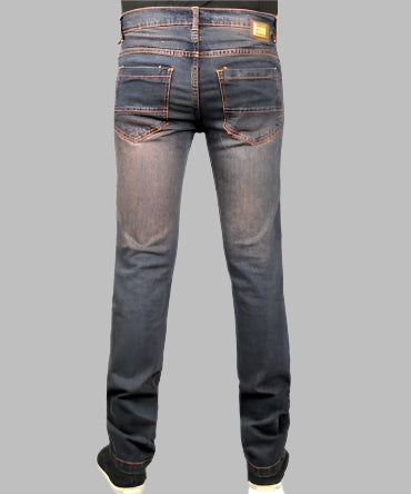 Men’s Vintage wash with Rust overdyed comfort denim slim fit jeans embellished with accent logo embroidery on pocket facing, Embossed metal tab on the waistband at the back of the garment. Embossed Shank button & rivets. Finished with a Silicon softener to give it a nice hand feel.