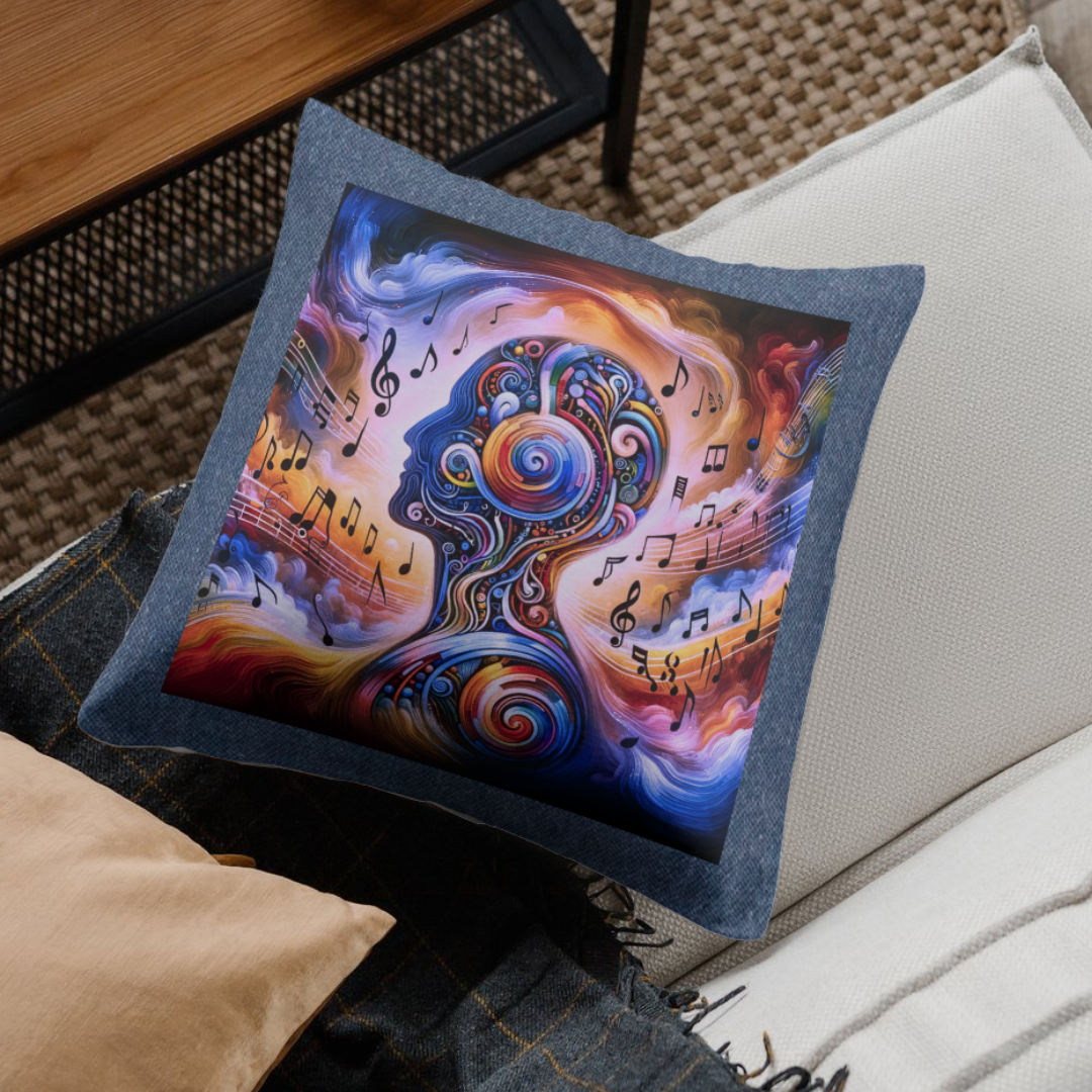 Musical Note inspired Denim Cushion Cover