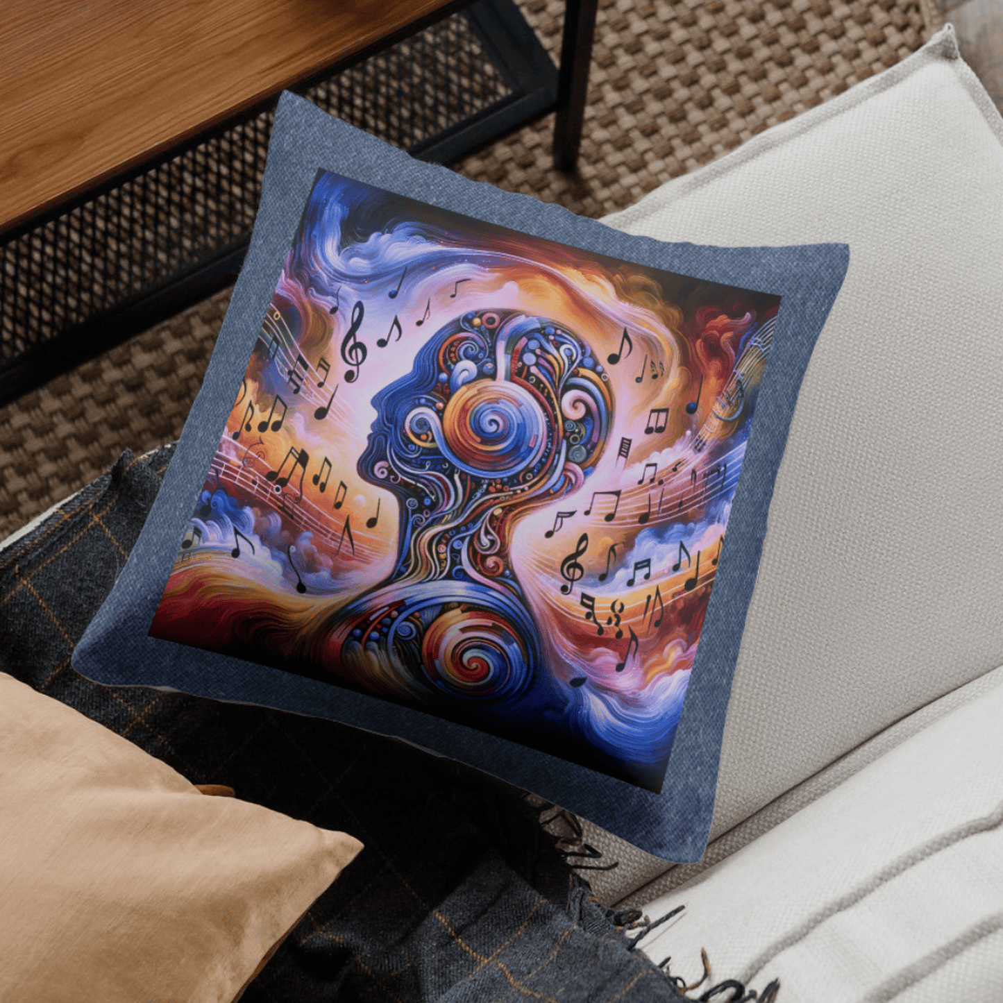 Musical Note inspired Denim Cushion Cover