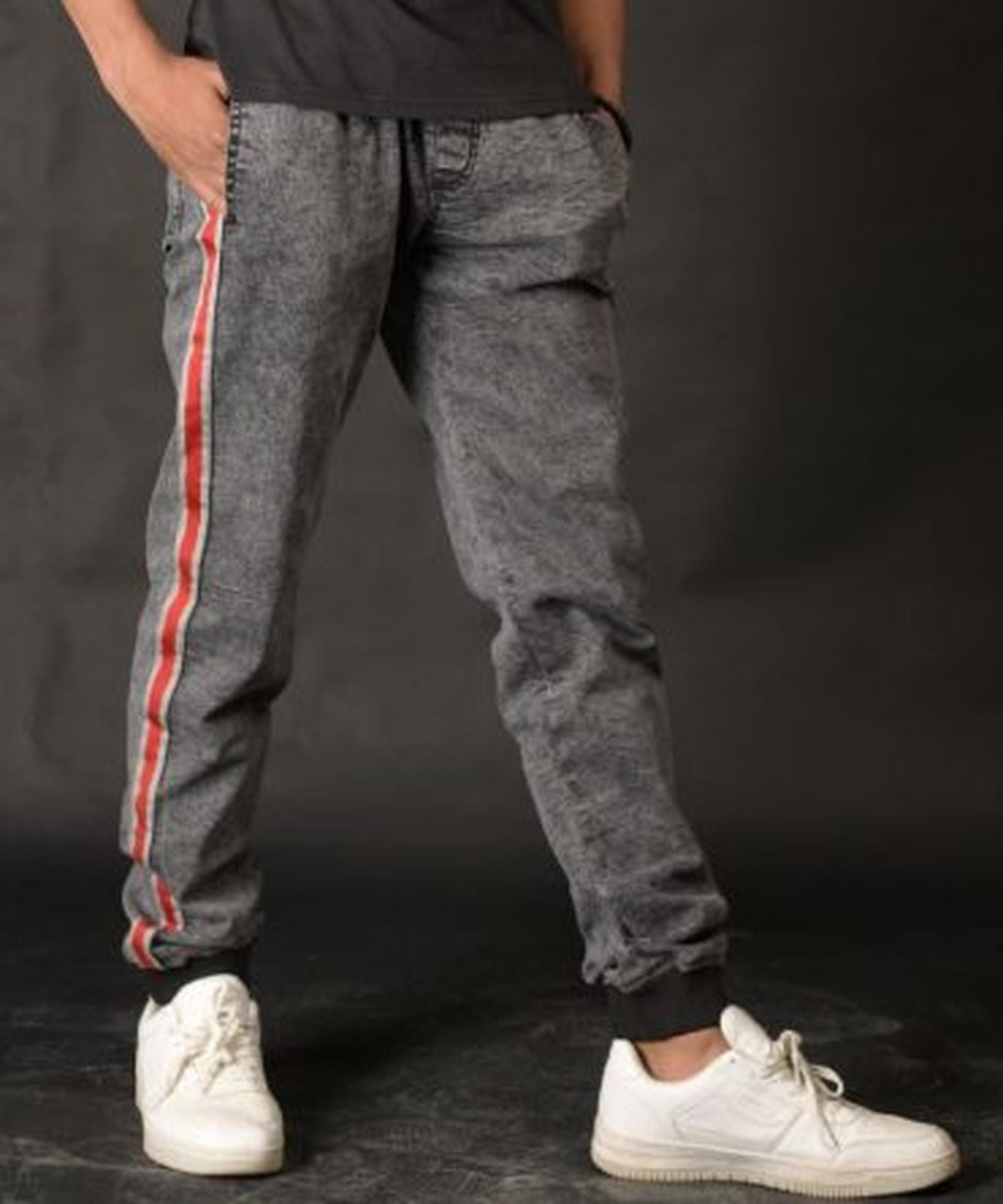 Grey Knit Denim Casual Sweat Pants / Joggers