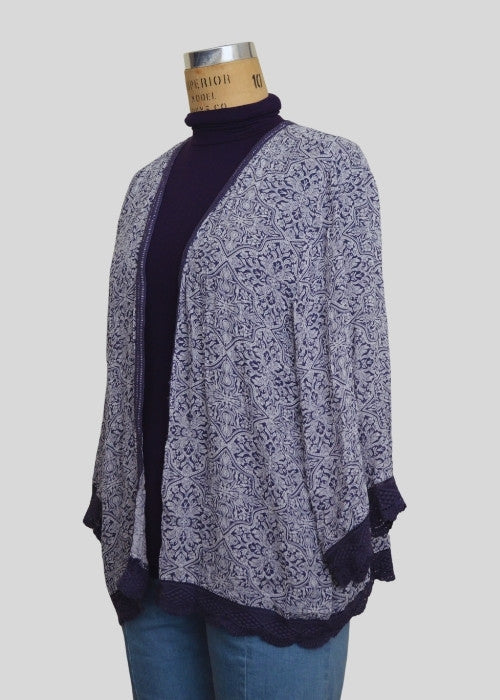 Purple Printed Poncho Style Shrug