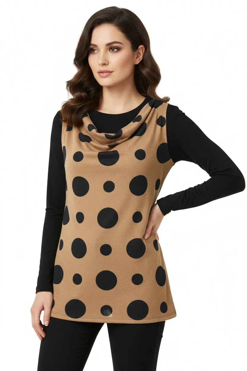 Black & Brown Polka Dots Sweater knit Top.