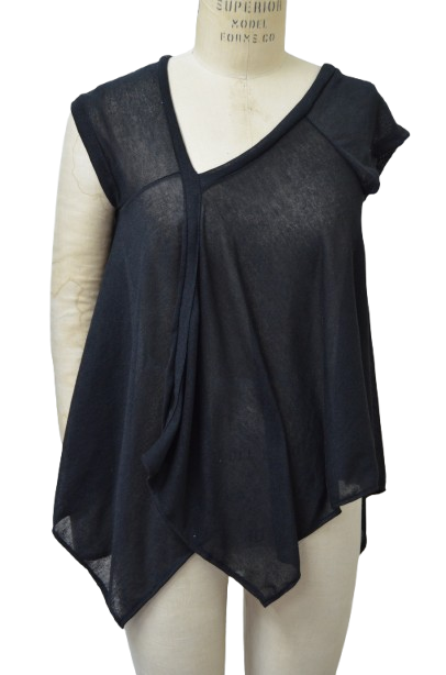 Black diagonal cut sweater knit top