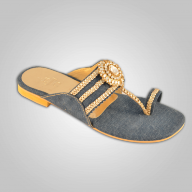 Denim slipper elegantly embellished with stones