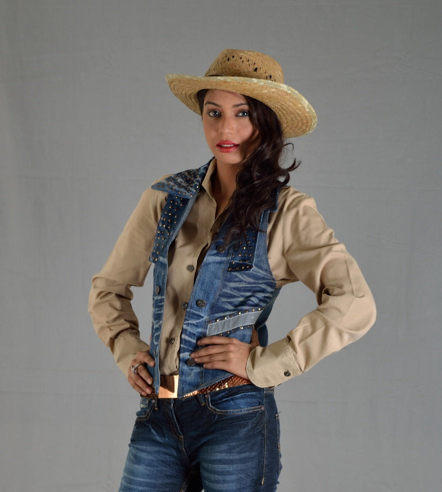 Denim Vest with Reflective Trims