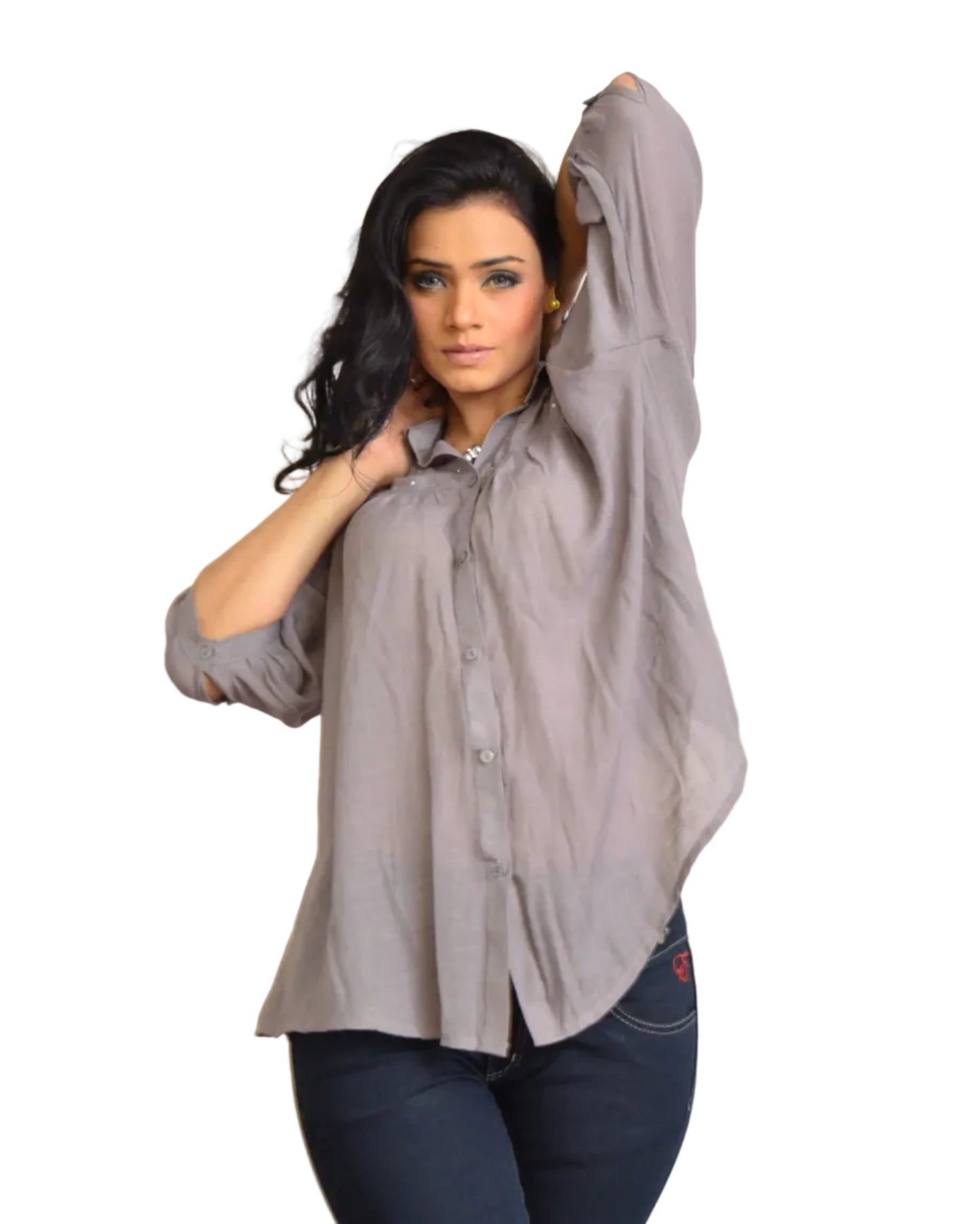 Grey Colour Linen Shirt with Crystal embellishment