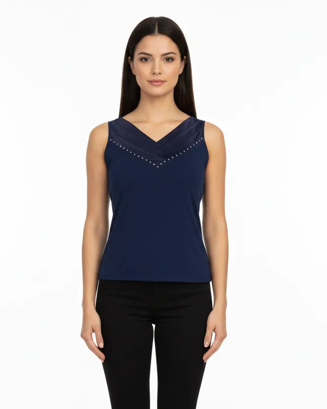 Navy Blue Wide V-Neck Top