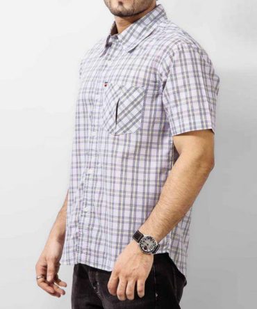 White Cotton Yarn Dyed Plaid Shirt
