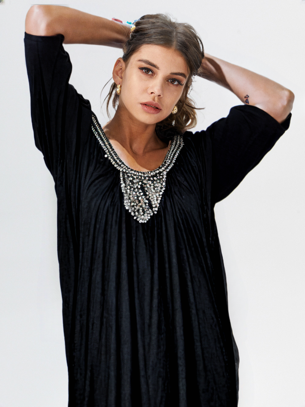 Baby Doll Knit Top With Embellishment