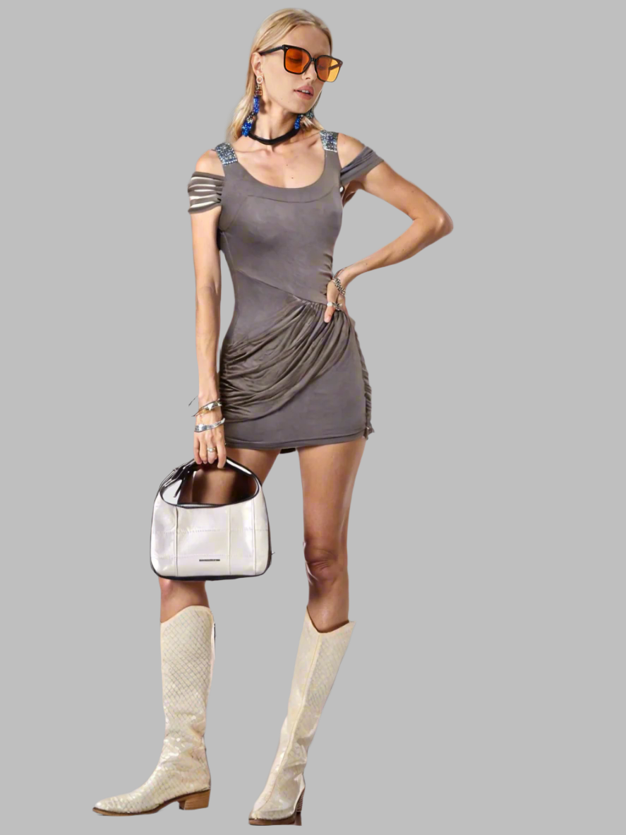 Diagonal Cut Drapped Knit Dress