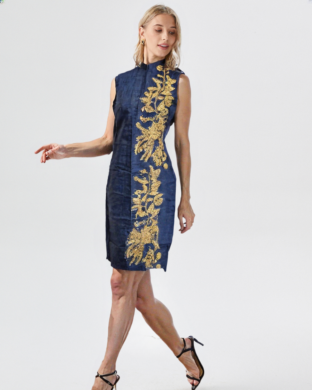 Denim Fusion Top with one side Gold Embroidery