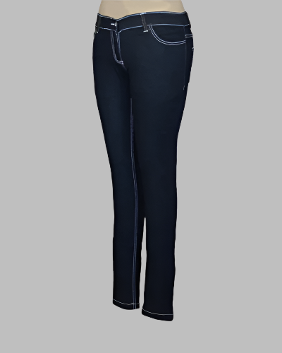Dark Blue mid rise skinny jeans with white stitching