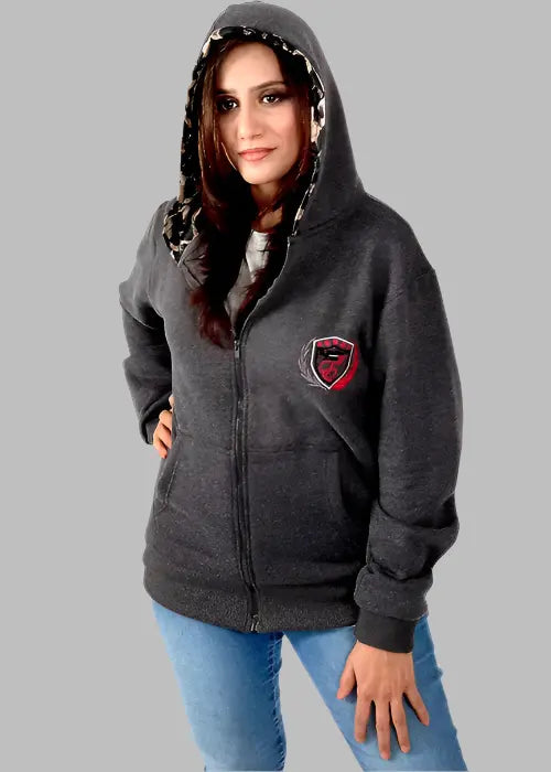 Unisex Charcoal Heather Hoodie with Animal Printed