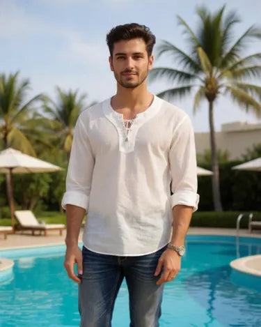 White Irish Linen Lace-up Shirt
