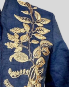 Denim Fusion Top with Gold Embroidery