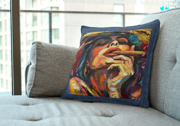 Theme based denim cushion cover for cigar rooms, bars, classic cars, hunting, music room, lounges  man caves
