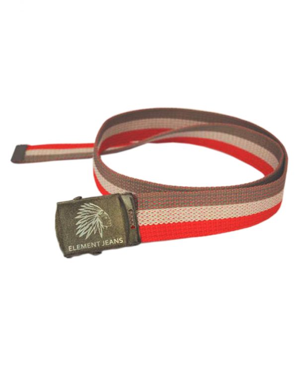 TRI COLOR CANVAS BELT WITH EMBOSSED RED INDIAN BUCKLE