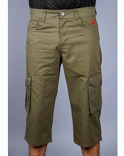 Olive Color Twill Cargo Shorts