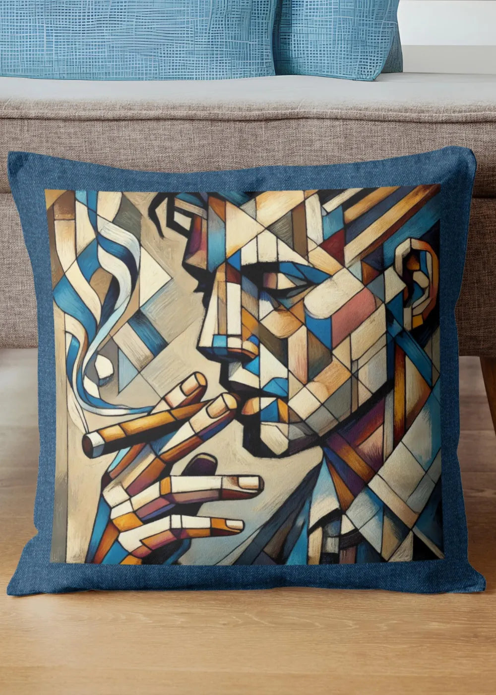 Cigar theme Denim Cushion Covers