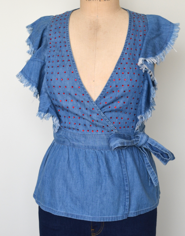 Kimono Style Front Open Belted Denim Top