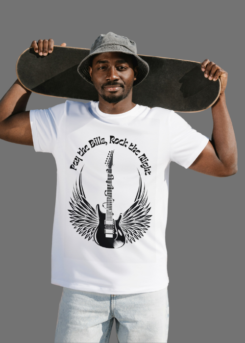 Graphic Tee With “Black Winged Guitar” Print