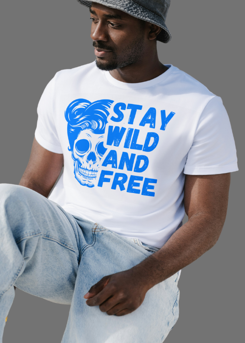 Graphic Tee With "Stay Wild And Free Skull" Print