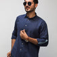 Navy Blue Men’s Long Sleeve Linen Shirt