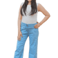 Retro Style Mid Blue Wide Bottom Jeans