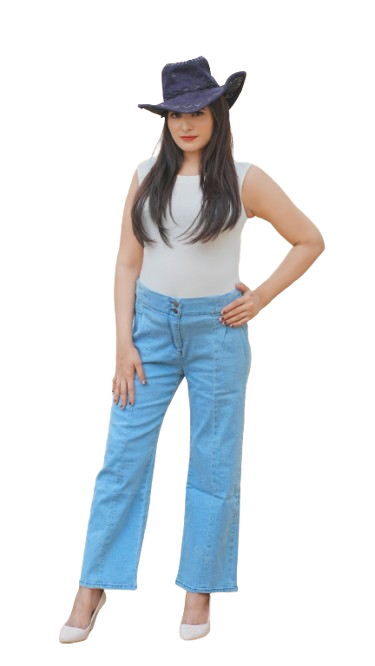 Retro Style Mid Blue Wide Bottom Jeans