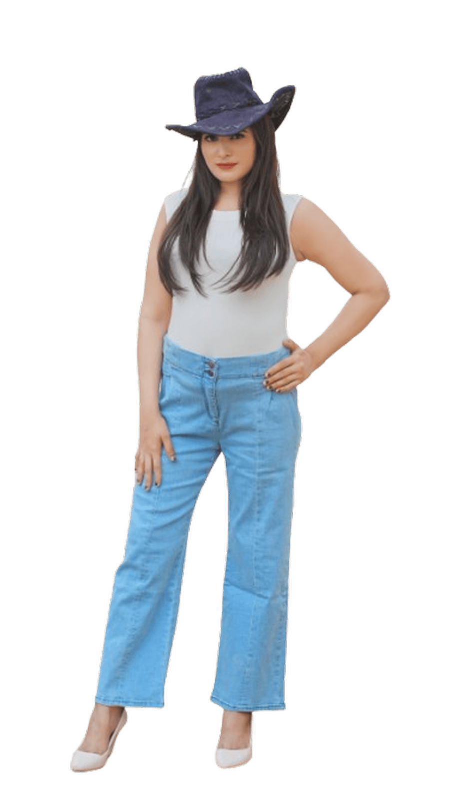 Retro Style Mid Blue Wide Bottom Jeans