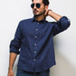 Navy Blue Men’s Long Sleeve Linen Shirt