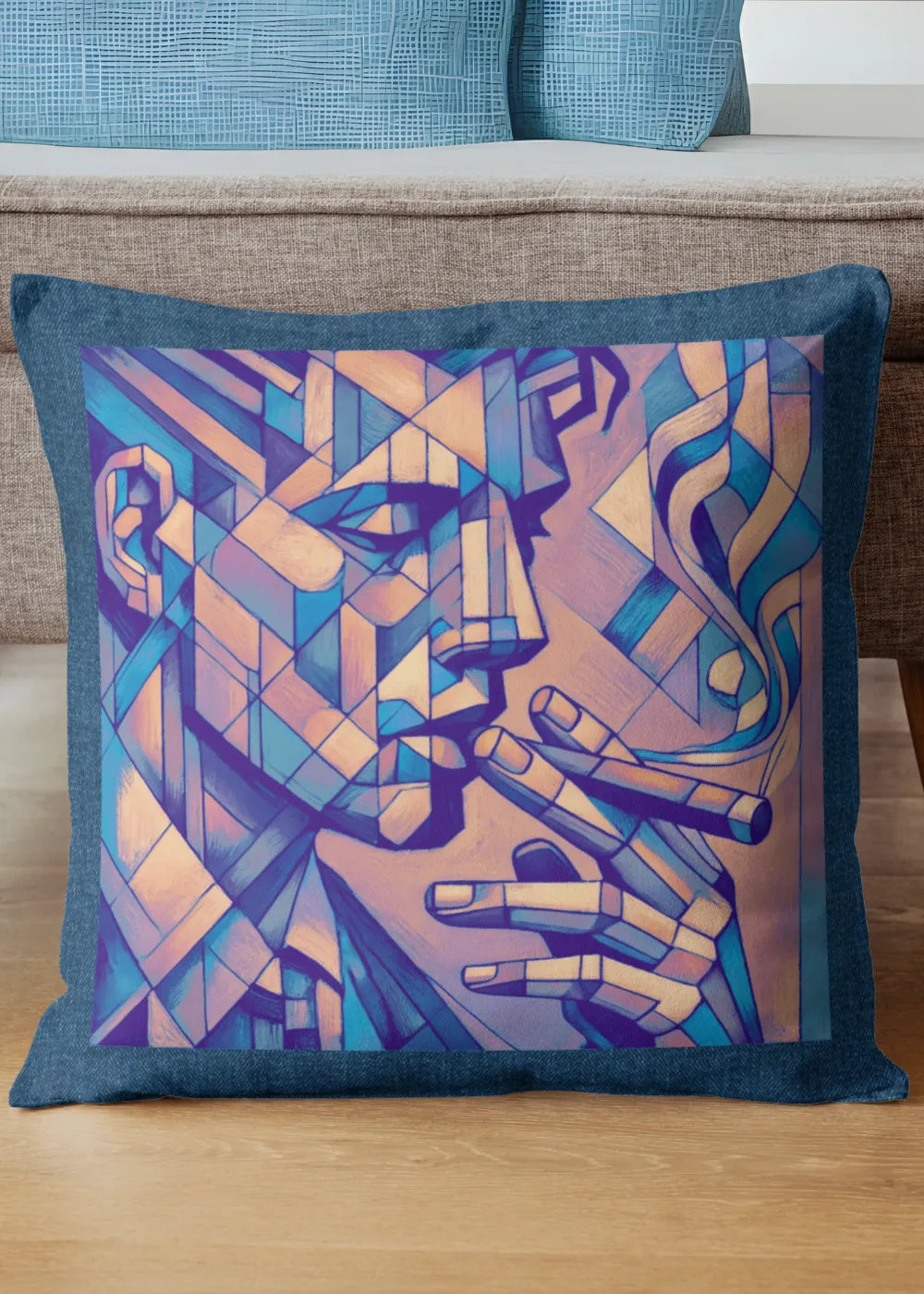 Cigar Theme Denim Cushion Covers