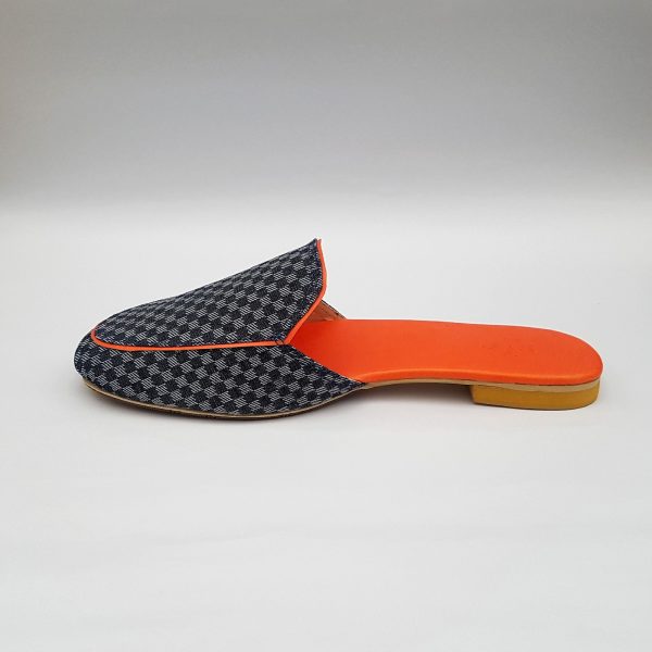 Checkered Denim Mule Shoes