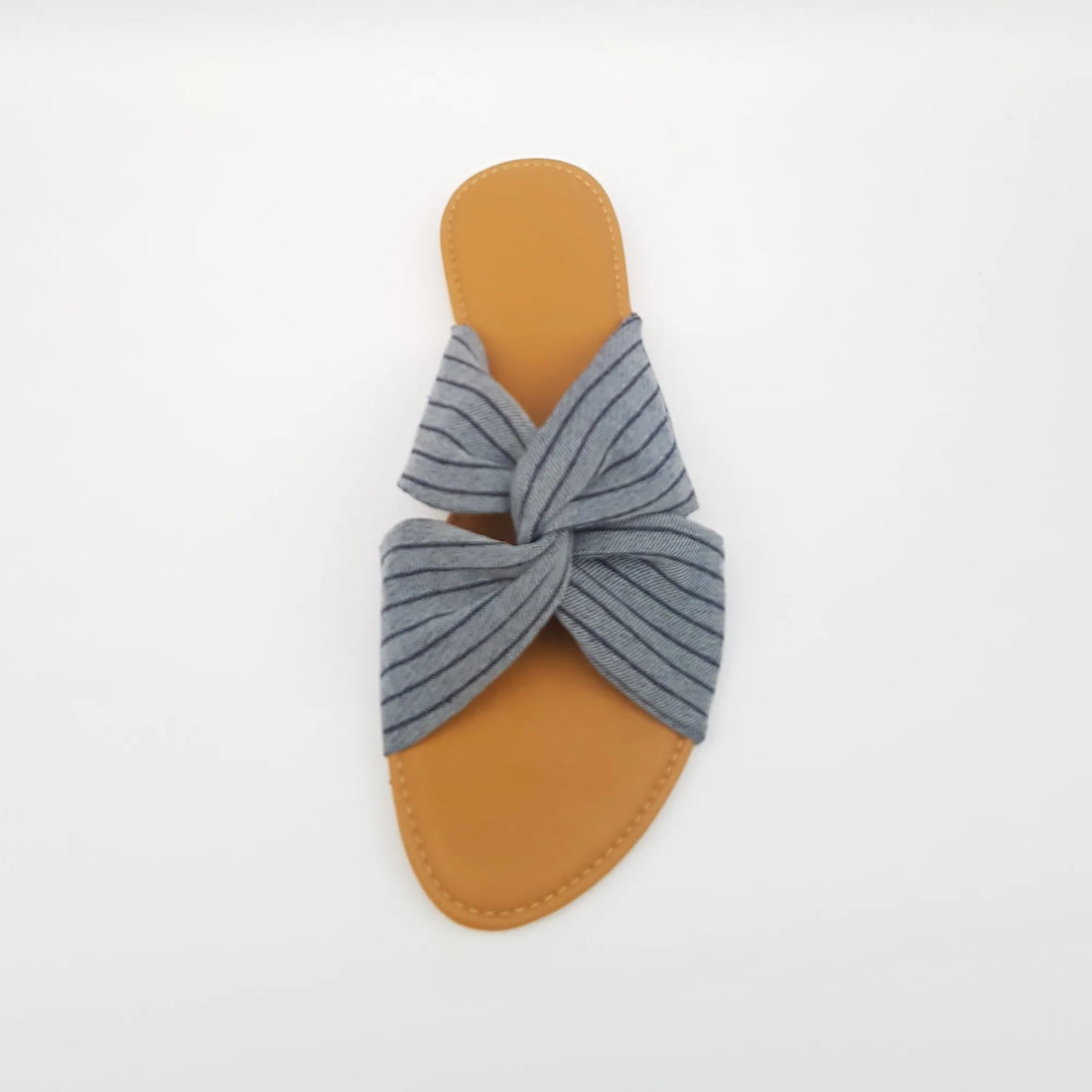 Stripe Denim cross loop Sandals with tan insole