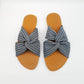 Stripe Denim cross loop Sandals with tan insole