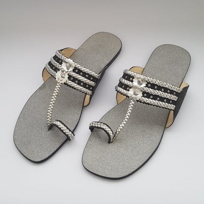 Black & Silver Kolapuri Glittering insole