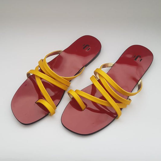 Red & Yellow multi-stripe open toed slippers