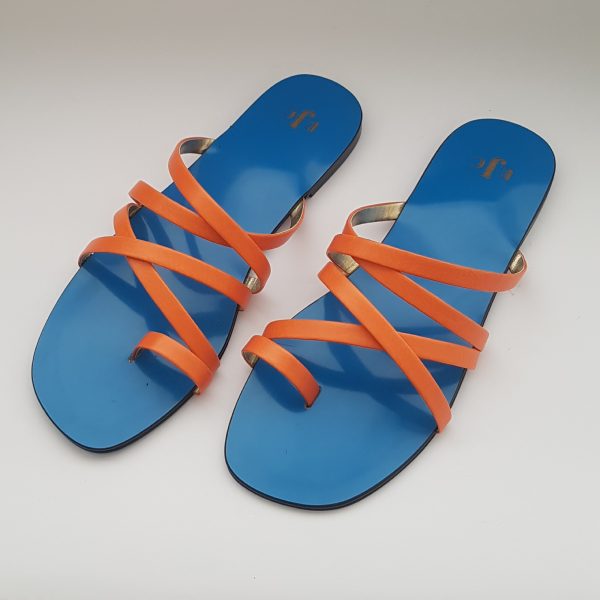 Blue and Orange multi-stripe open toed slippers