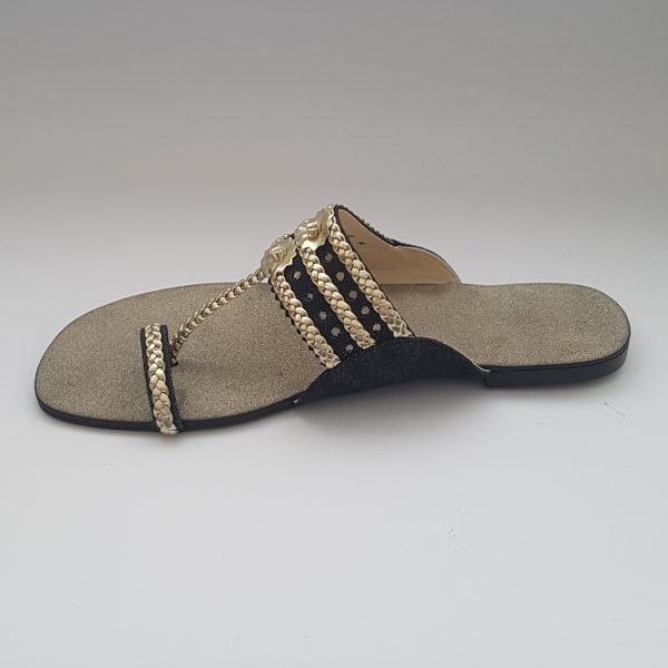 Gold & Black Kolapuri with glittering sole