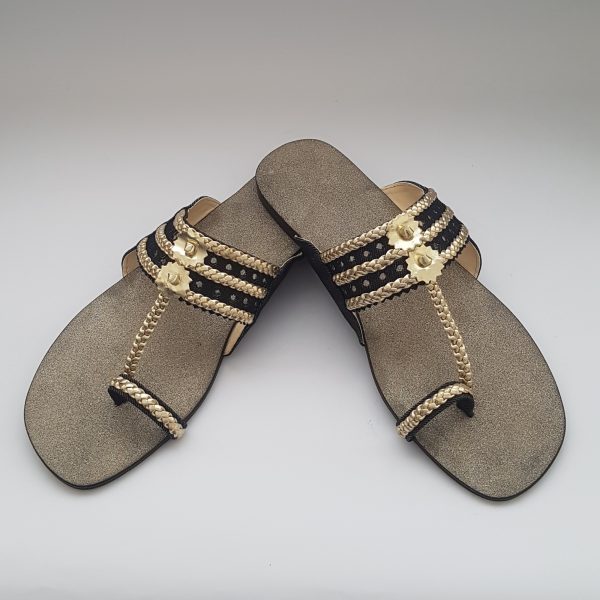 Gold & Black Kolapuri with glittering sole