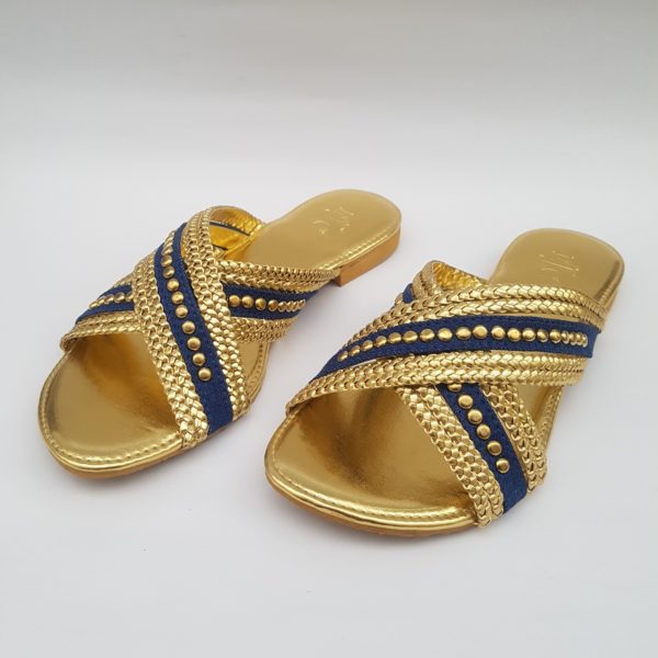 Denim Sandals with golden braid and studs