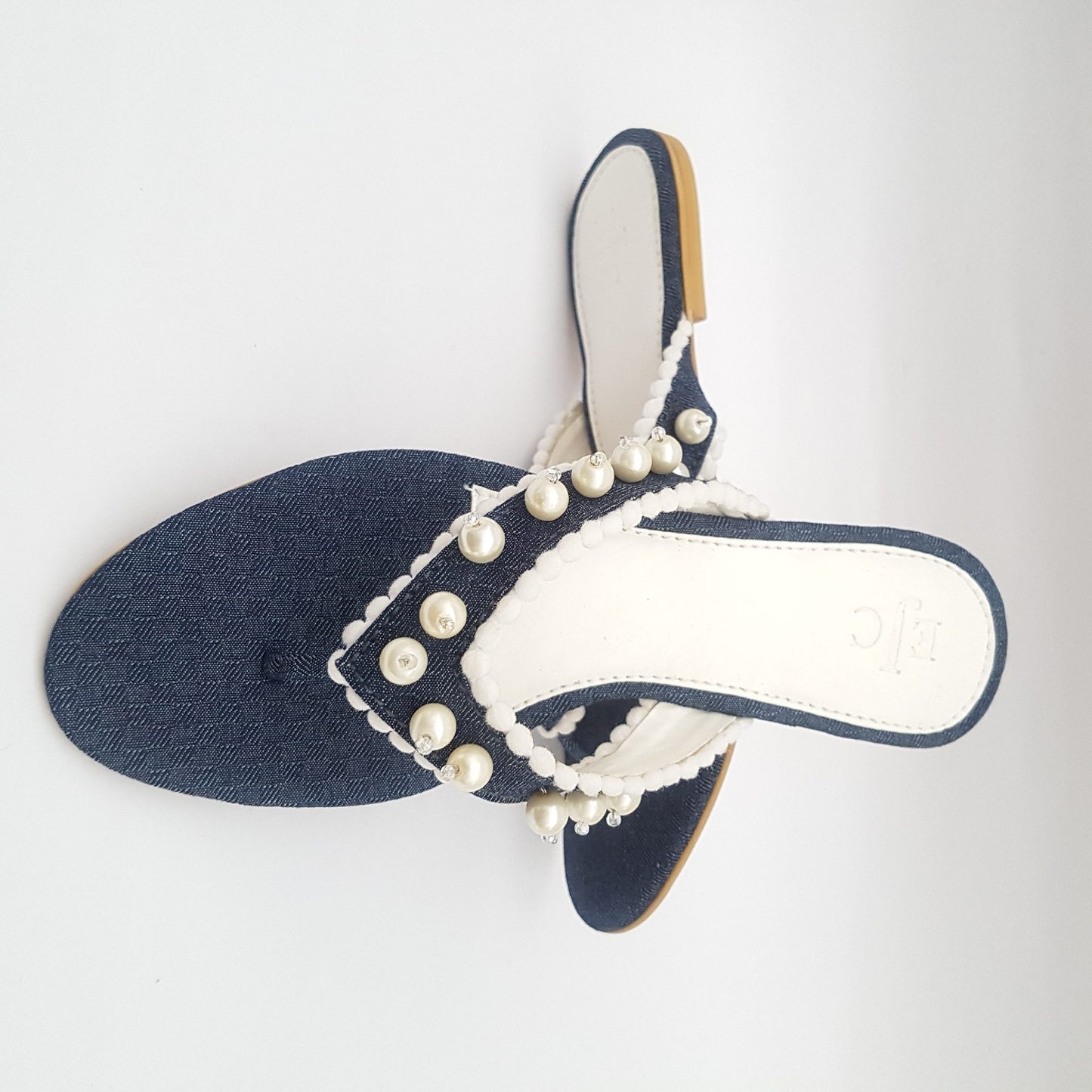 Denim Flip flop with Lace & Pearls embellishment