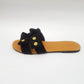 Slip on Sandals with black velvet bow and tan Sole