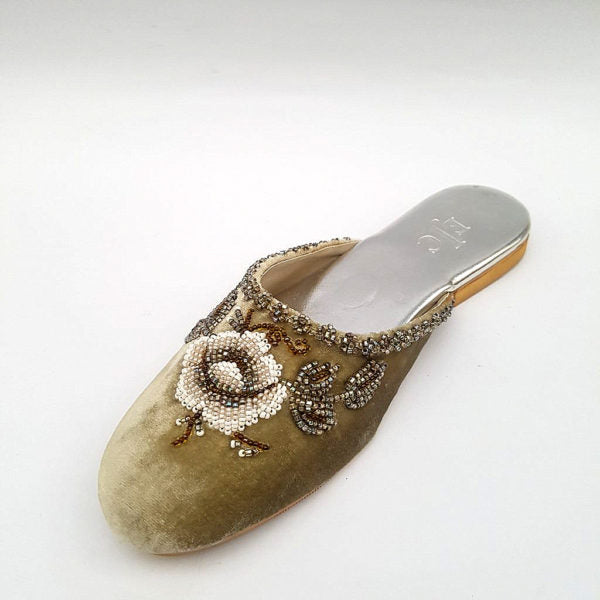 Tan Velvet Mule Shoes