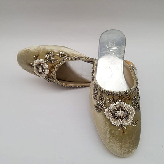 Tan Velvet Mule Shoes